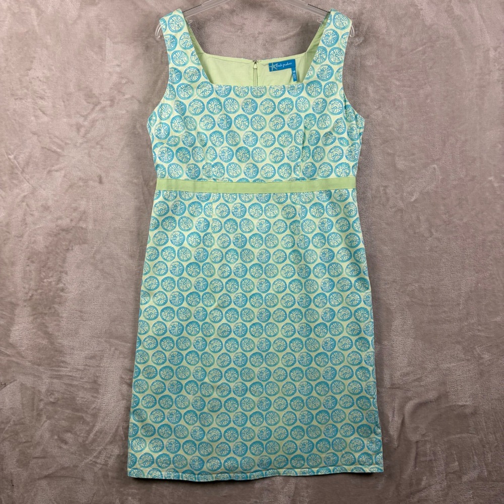 Fresh Produce Citrus Lime Print Sleeveless Dress 10 Blue Green Tropical Summer